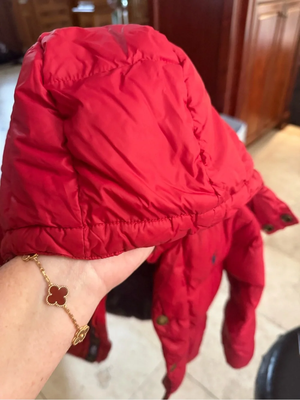 Polo by Ralph Lauren Red Puffer Jacket with Navy Trim